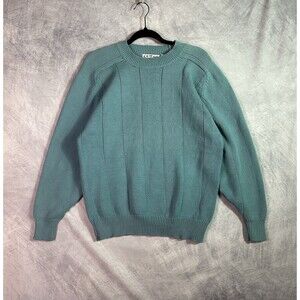 Vtg 90s Cotton Traders Cotton Vertical Rib Knit Grandpa Crewneck Sweater Large